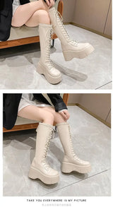 Women Mid Calf Boots Motorcycle Fuzzy Boots