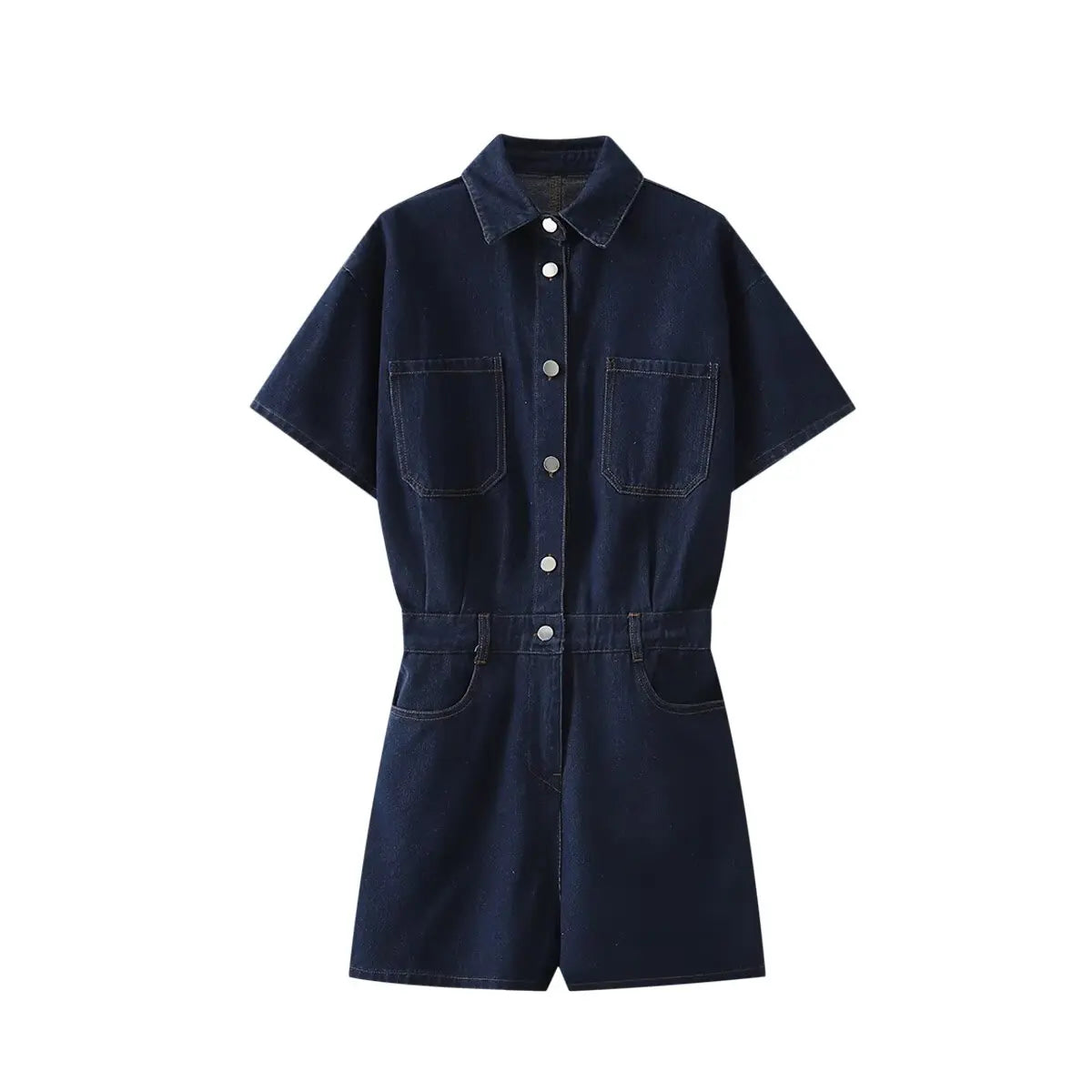 DenimPulse™ – Waist Slim Short Denim Jumpsuit (Playful, Sculpted & Trendy)