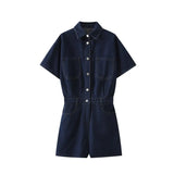 DenimPulse™ – Waist Slim Short Denim Jumpsuit (Playful, Sculpted & Trendy)