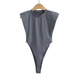 Women's Sleeveless Padded Shoulder Bodysuit – Summer Bodycon One-Piece