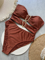 Women Metal Ring Bandeau Swimsuit