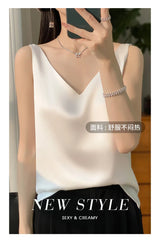 Ice Silk Satin V‑Neck Camisole Crop Top