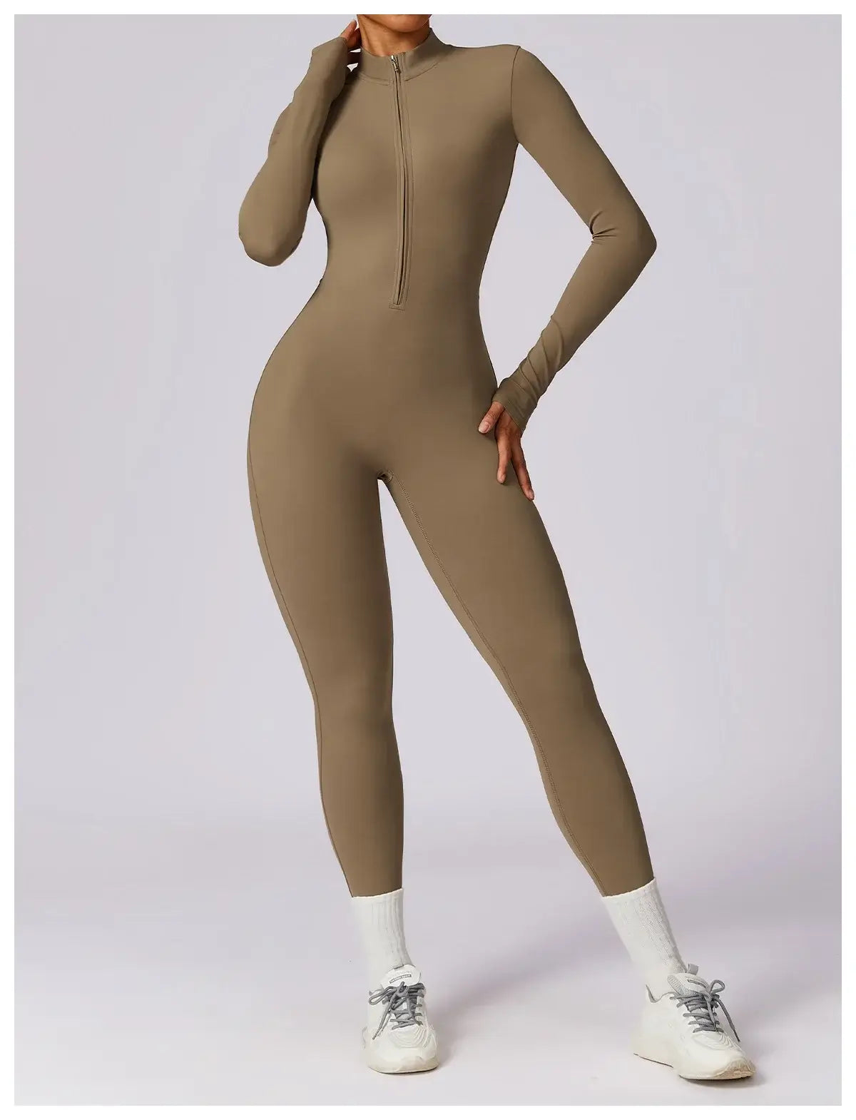 Women Fitness Zipper Long Sleeve Jumpsuit