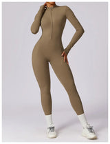 Women Fitness Zipper Long Sleeve Jumpsuit