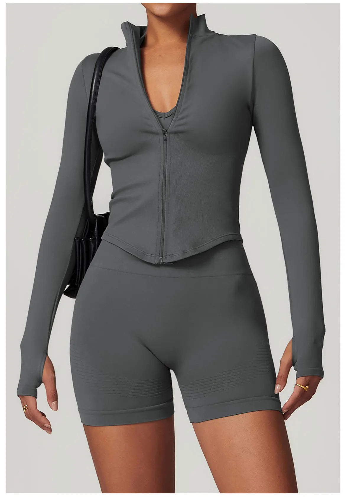 Ribbed Women's Yoga Jacket – Long Sleeve Standing Collar Fitness Top