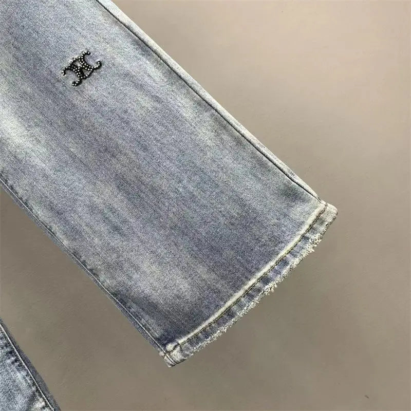 ShineEdge™ – Embroidered Diamond Jeans (Light Blue, Loose Wide Leg)