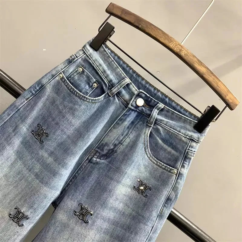 ShineEdge™ – Embroidered Diamond Jeans (Light Blue, Loose Wide Leg)