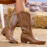 Women Mid Calf Boots Pointed Toe Fur Heels