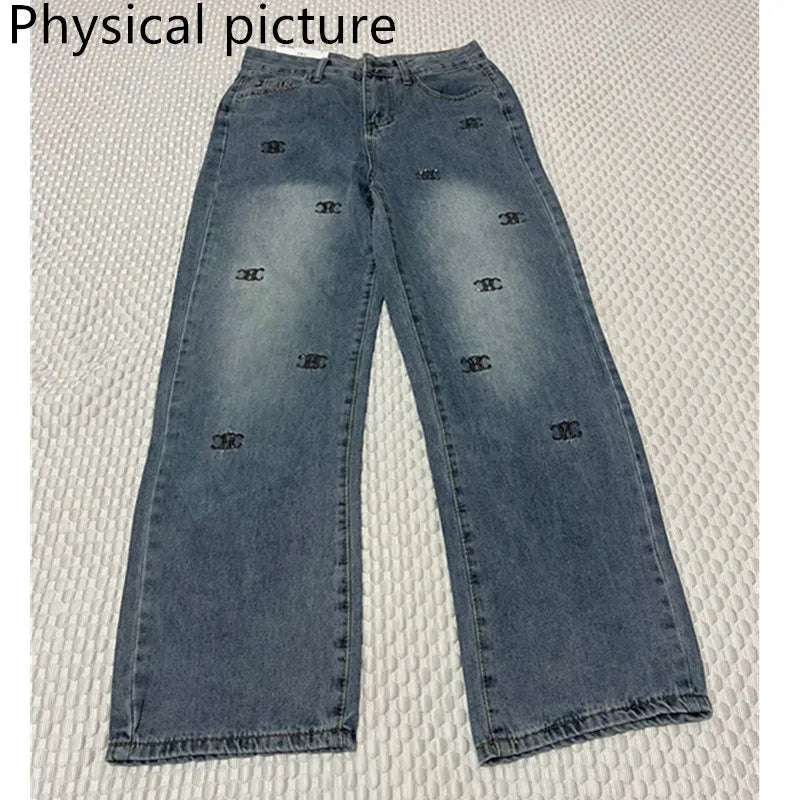 ShineEdge™ – Embroidered Diamond Jeans (Light Blue, Loose Wide Leg)