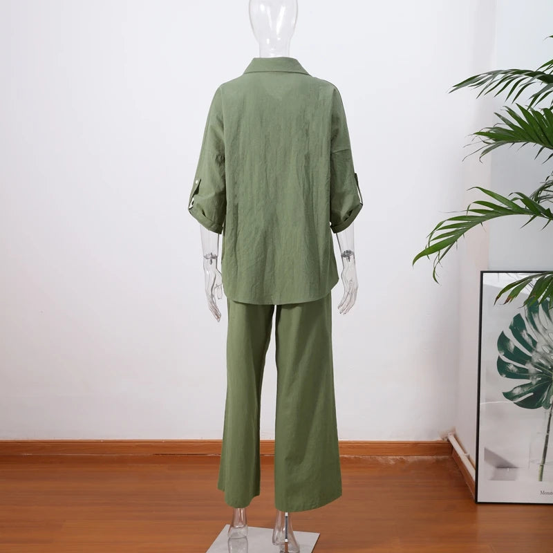 Women Cotton Wide Leg Pant Set