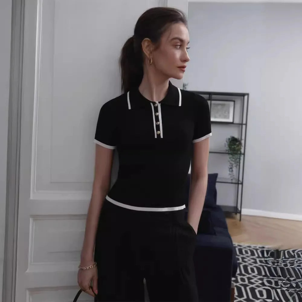 Women's Slim Contrast Knit Pullover