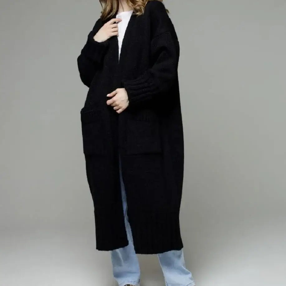 Women Long Pocket Knit Cardigan