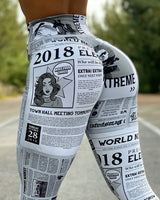 Women Newspaper Print Lifting Pants