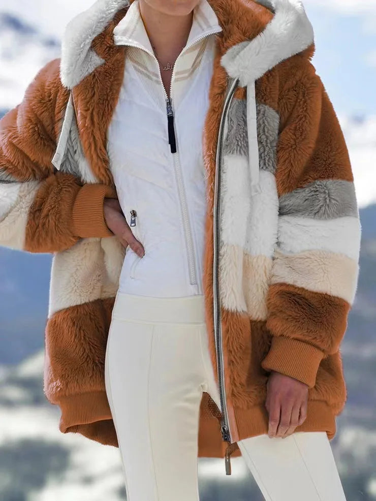 Women's Plus Size Long Teddy Bear Coat
