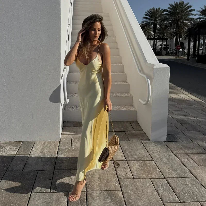 Golden Luxe Satin Maxi Dress