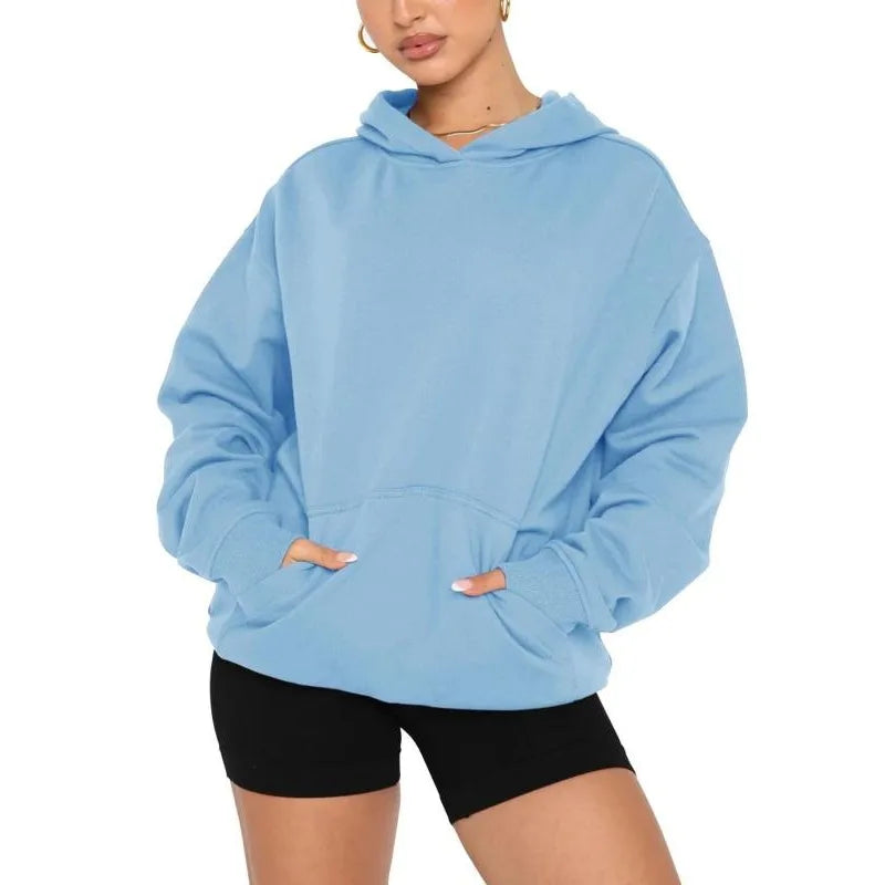 Plus Size Women's Casual Hoodie – Solid Loose Fit