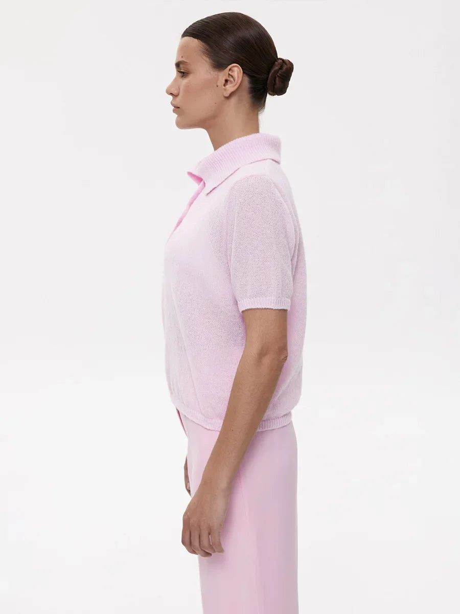 Women's Polo Collar Hollow Knit Sweater