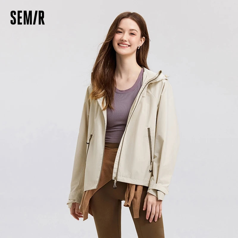 Women's Windproof Raglan Hooded Spring Jacket