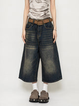 FadeMid™ – Black Retro Loose Shorts (High Waist, Y2K Mid-Length)