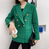 Plaidure™ – Double-Breasted Blazer (Vintage Long Sleeve with Smart Pocket Style)