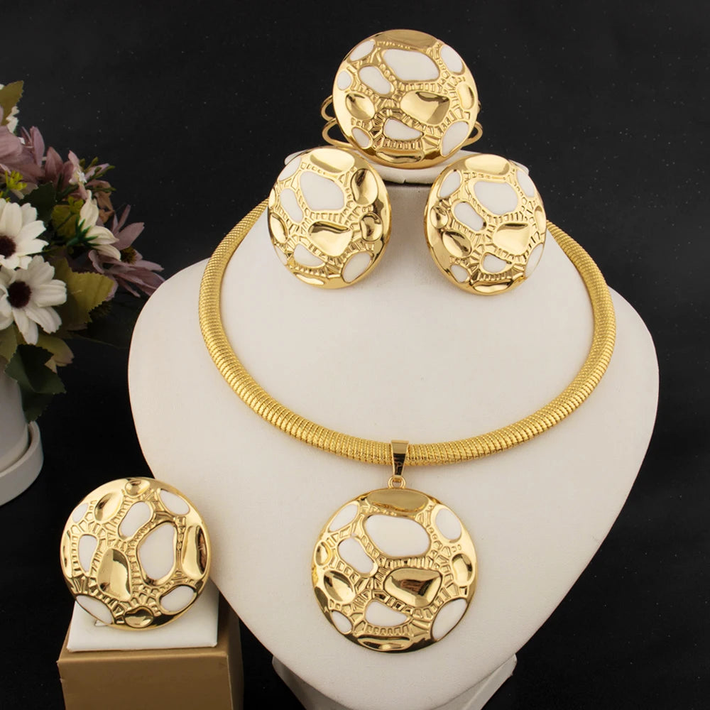 Women’s Gold Jewelry Set with Earrings & Necklace