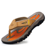 Men Cow Leather Beach Flip Flops Sandals