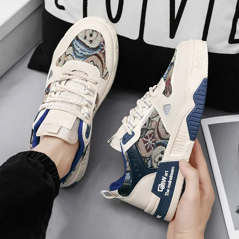 Men Breathable White Skateboard Sneakers