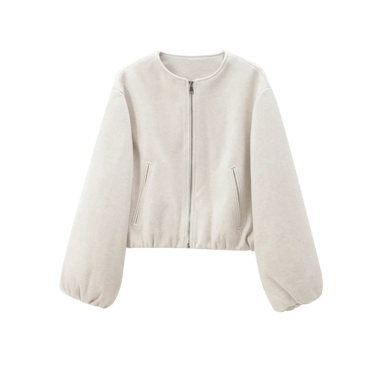 Women Red Zipper Cropped Bomber Jacket