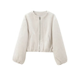 Women Red Zipper Cropped Bomber Jacket