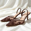 Women’s Brown Embroidered Mesh High Heel Sandals