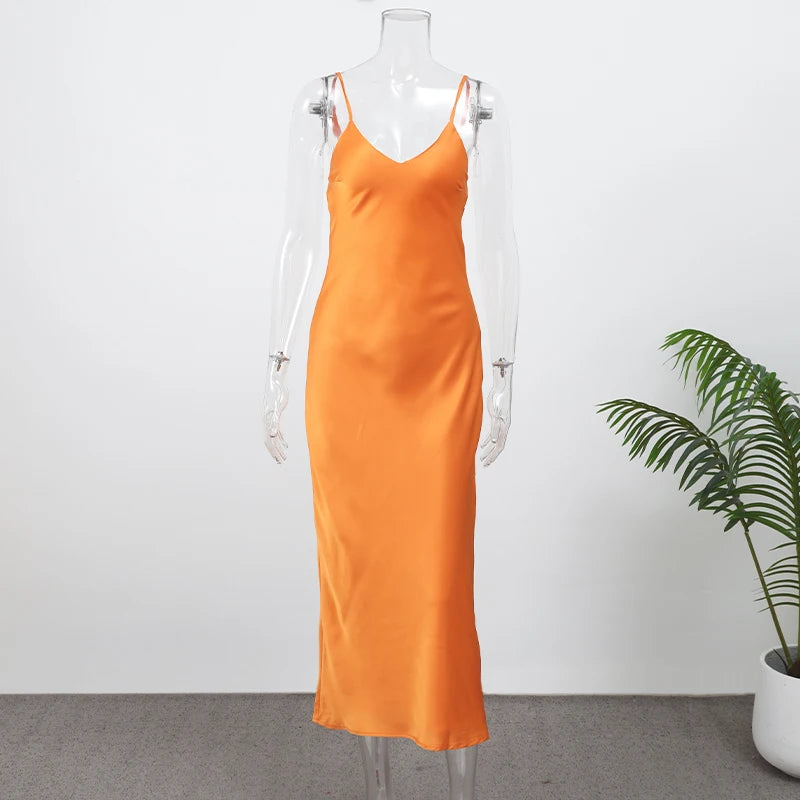 Golden Satin Backless Evening Gown