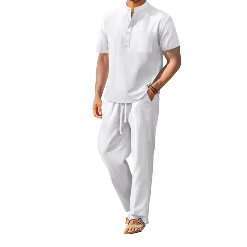 Men Henley Shirt Pants Set