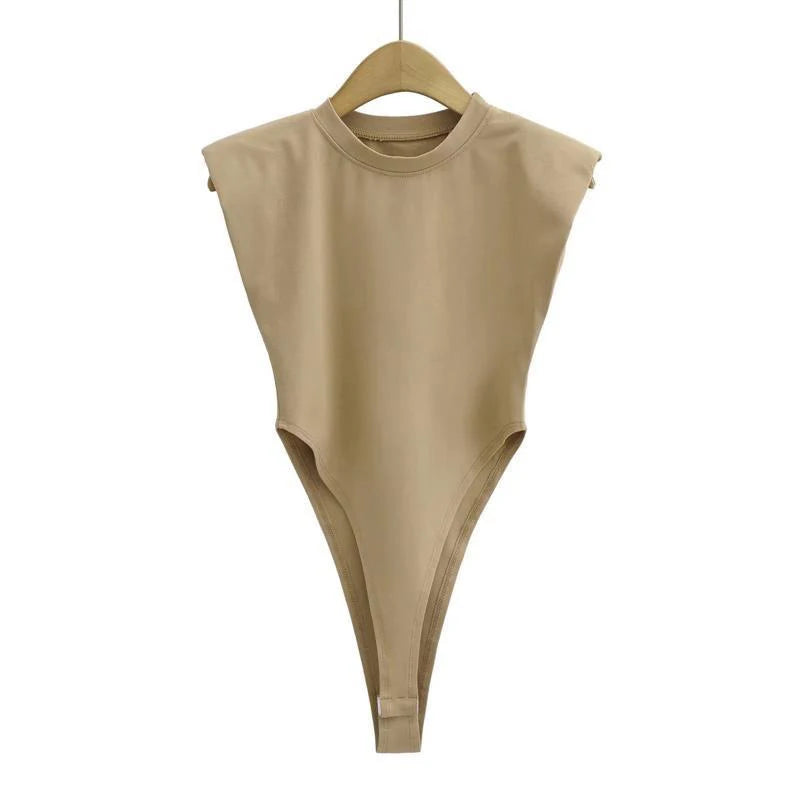Women's Sleeveless Padded Shoulder Bodysuit – Summer Bodycon One-Piece