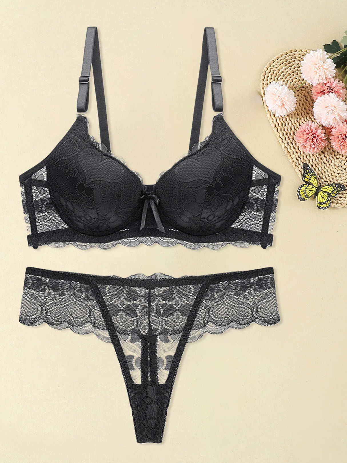 Women Floral Lace Garter Set