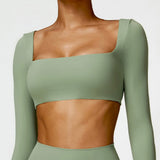 Women's Seamless Long Sleeve Yoga Crop Top – Quick-Dry Square Neck Gym Shirt