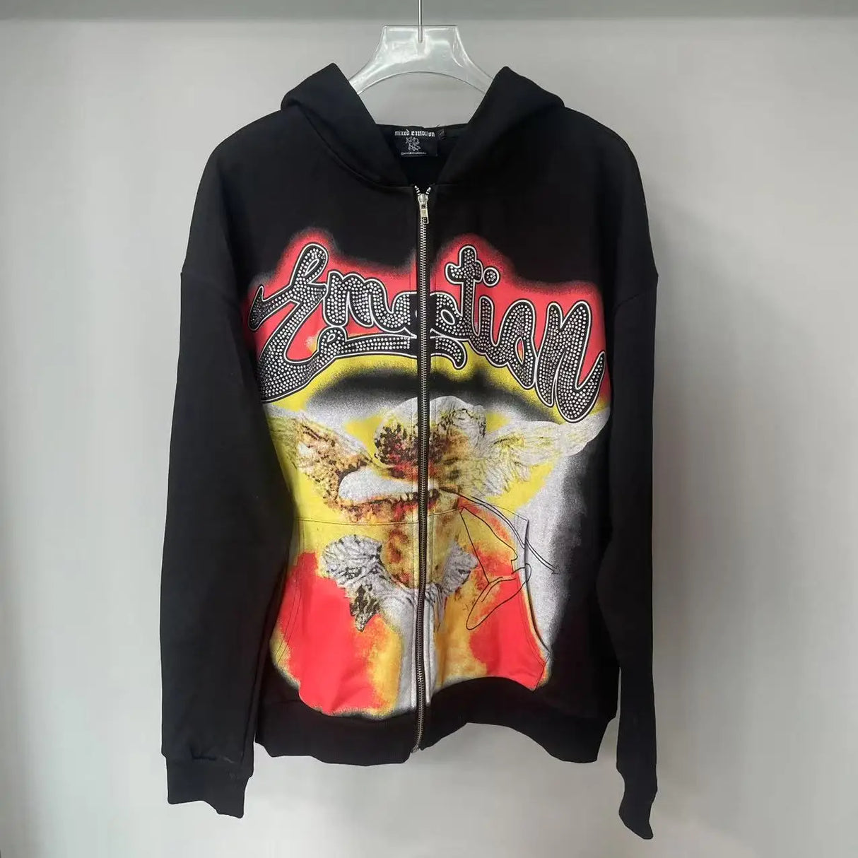 Men Rhinestone Zipper Hoodie