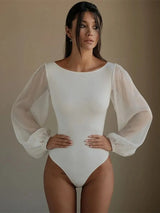Women's Mesh Long Sleeve Bodysuit – Sexy Black White Bodycon Top