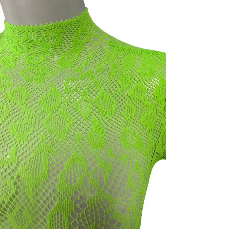 Women Lace Fishnet Long Sleeve Jumpsuit