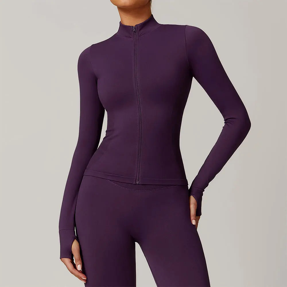 Seamless Women's Long Sleeve Yoga Jacket – Windproof Running Sports Top