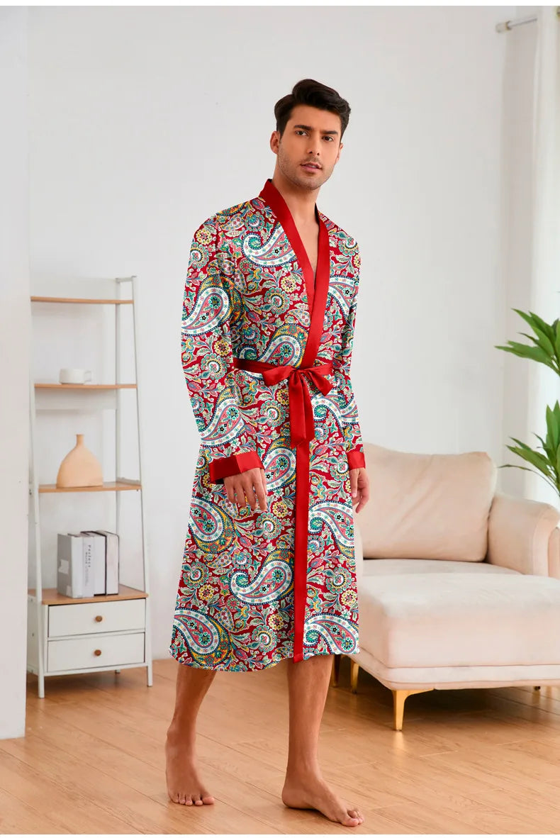 Men’s Leopard Satin Bathrobe Set
