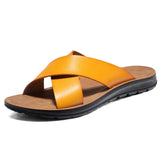 Men Italian PU Leather Slip-On Slippers