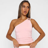One-Shoulder Beaded Ruched Tank Top