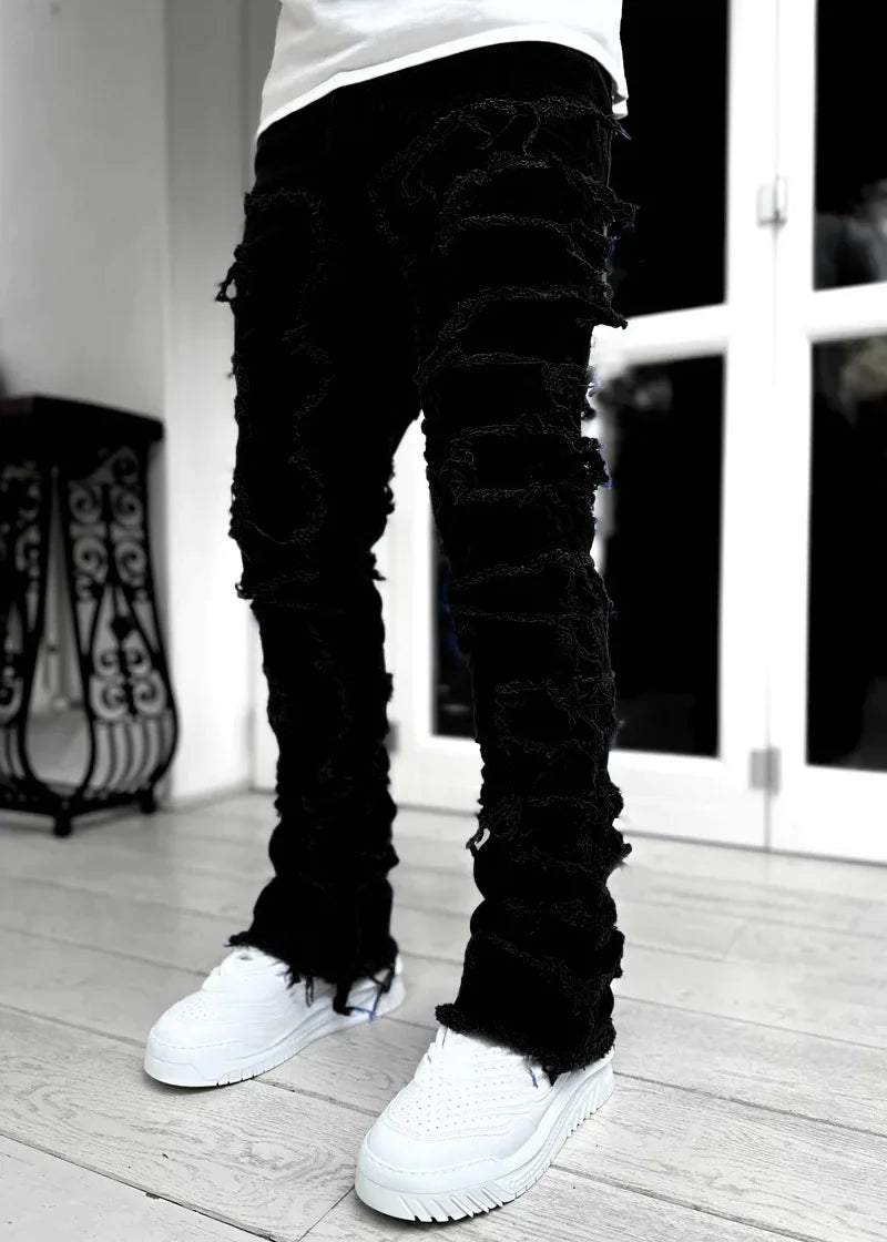 Men Stacked Ripped Jeans