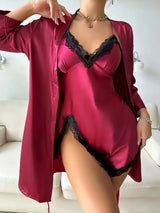 Women Open Back Lace Cami Set