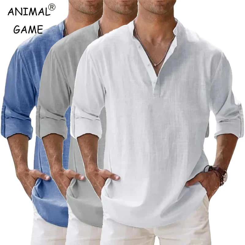 Men’s Linen Henley Shirt