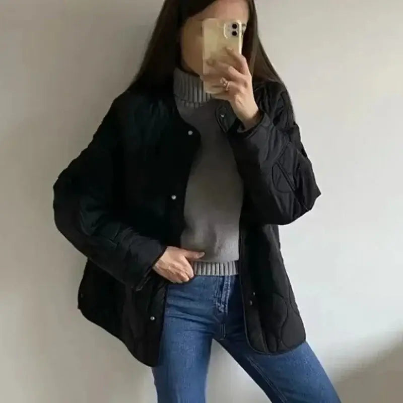 Women Quilted Padded Black Jacket