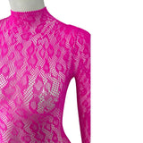 Women Lace Fishnet Long Sleeve Jumpsuit