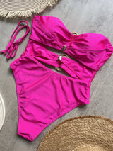 Women Metal Ring Bandeau Swimsuit