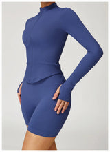 Ribbed Women's Yoga Jacket – Long Sleeve Standing Collar Fitness Top