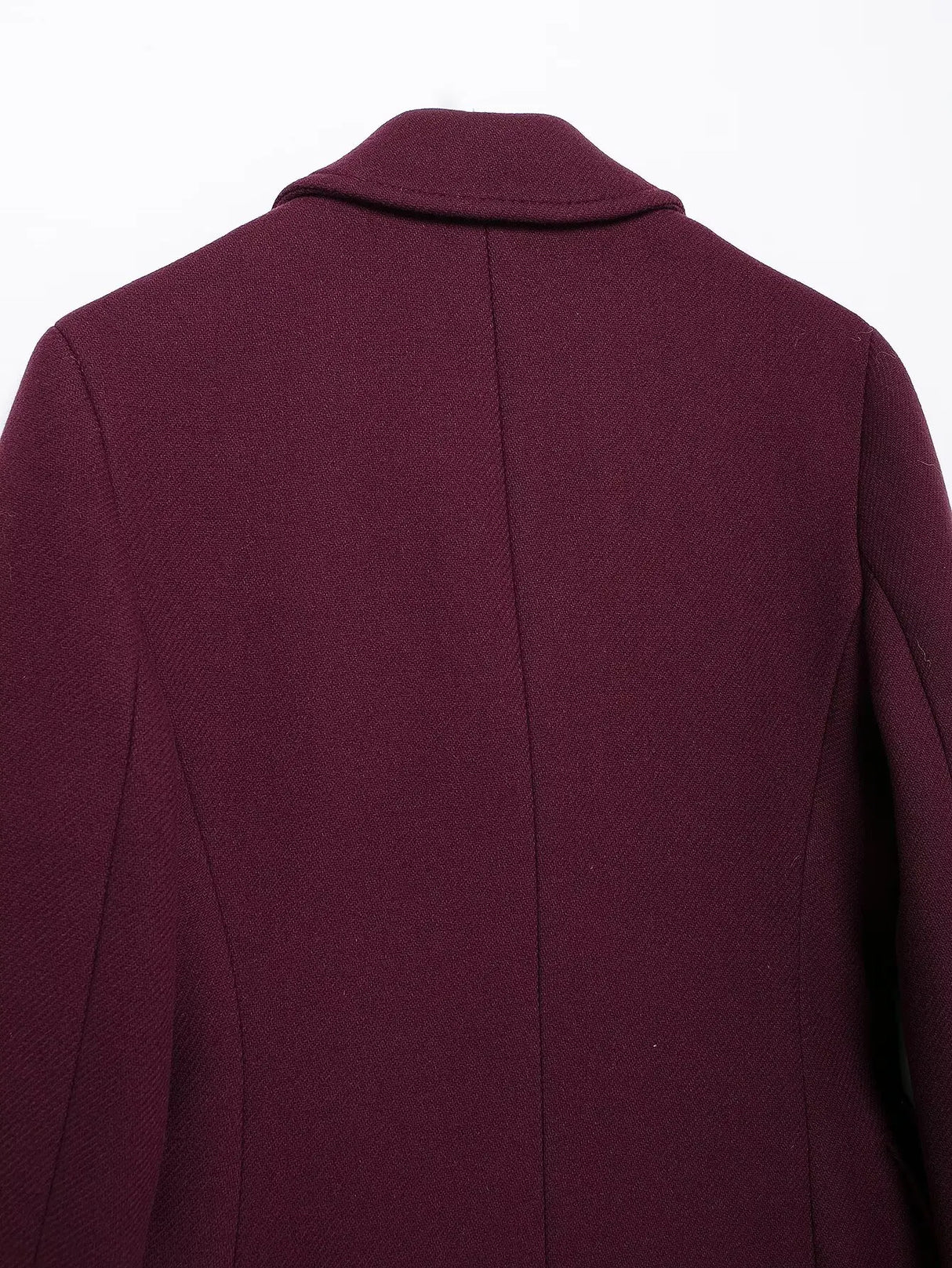 Burgundy Woolen Double Breasted Winter Coat